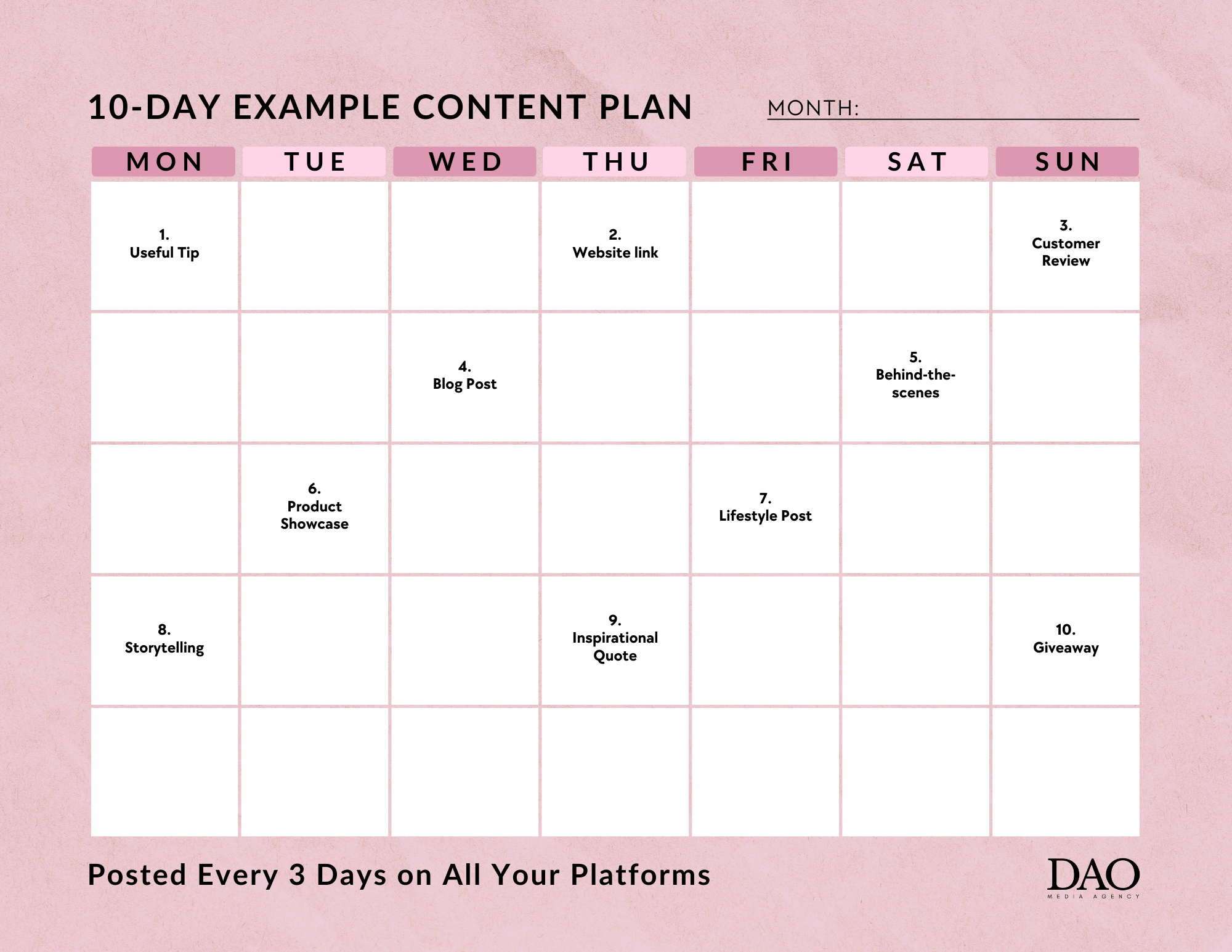 10 Day Example Content Plan