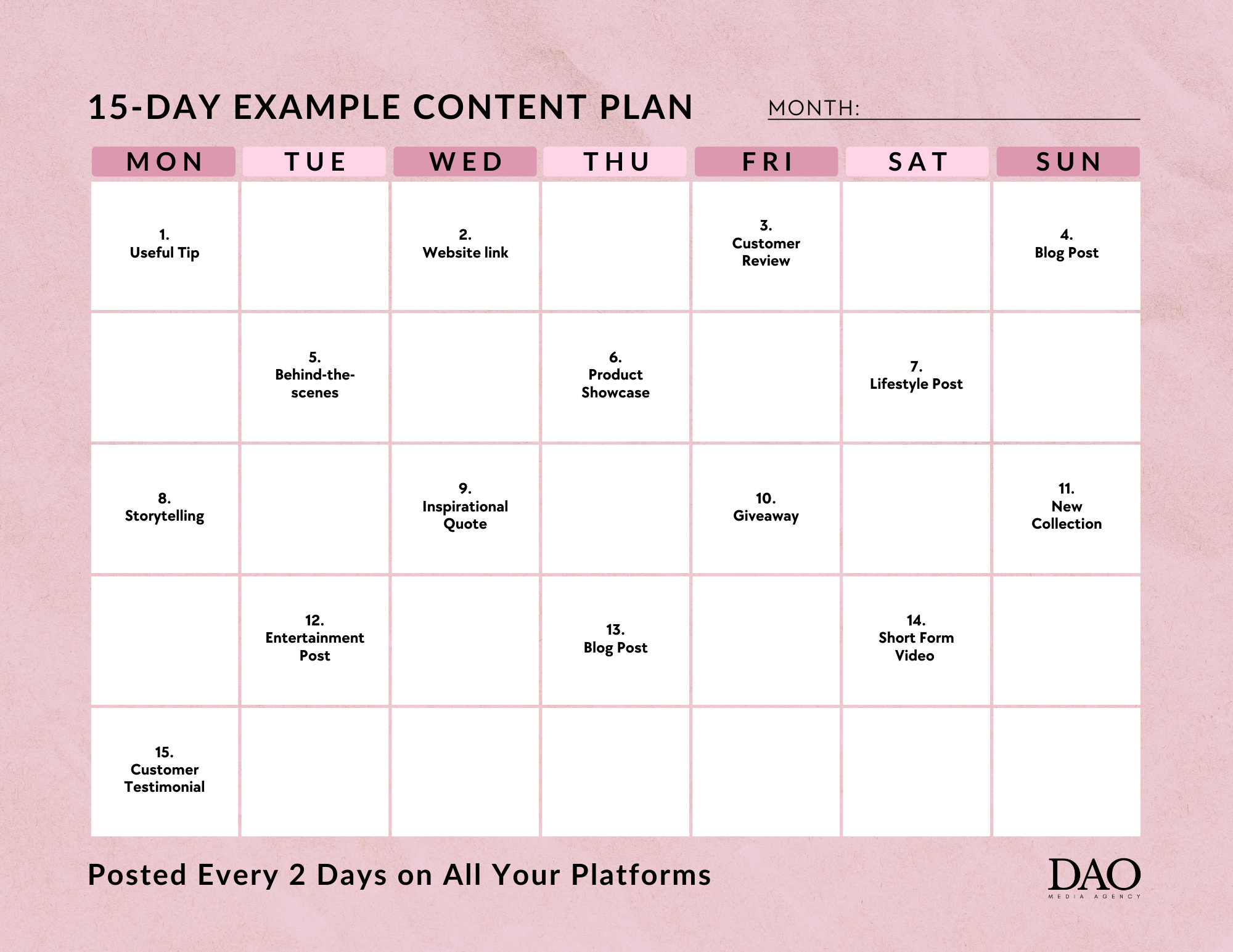 30 Day Example Content Plan